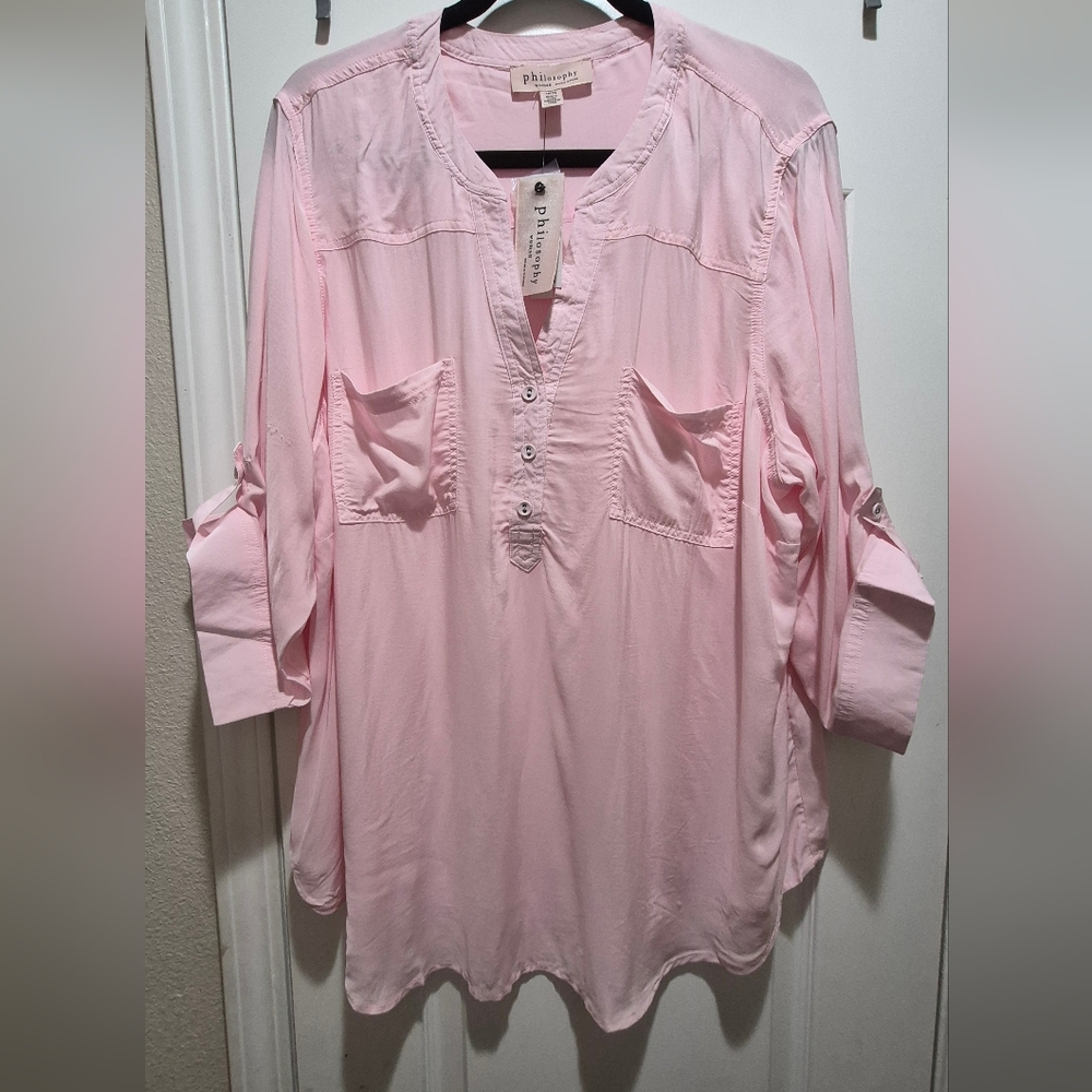 Philosophy Woman Blush Pink Rayon Blouse – 1X – NWT